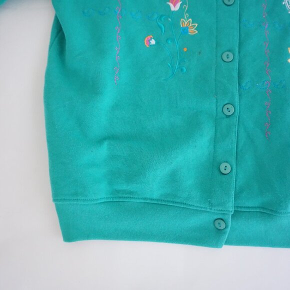 Shenanigans Teal Cotton Embroidered Cardigan Button Front Cottagecore Preppy S - Picture 6 of 11